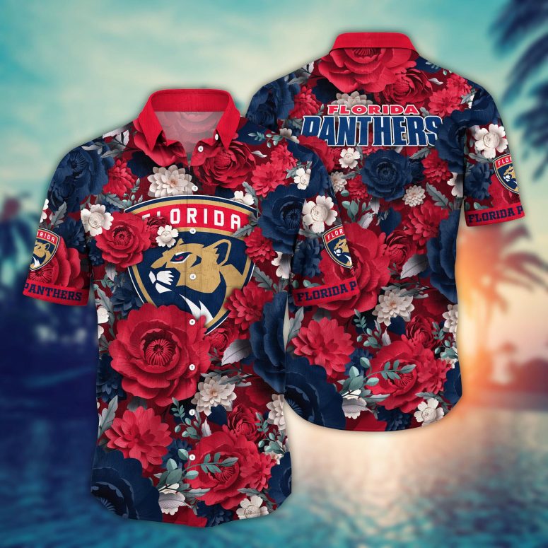 Florida Panthers Scarlet Bloom Hawaiian Shirt