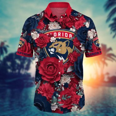 Florida Panthers Scarlet Bloom Hawaiian Shirt