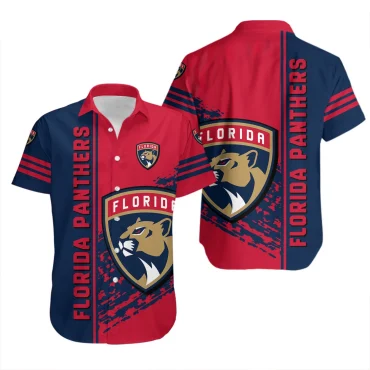 Florida Panthers Stripes and Shield Hawaiian Shirt
