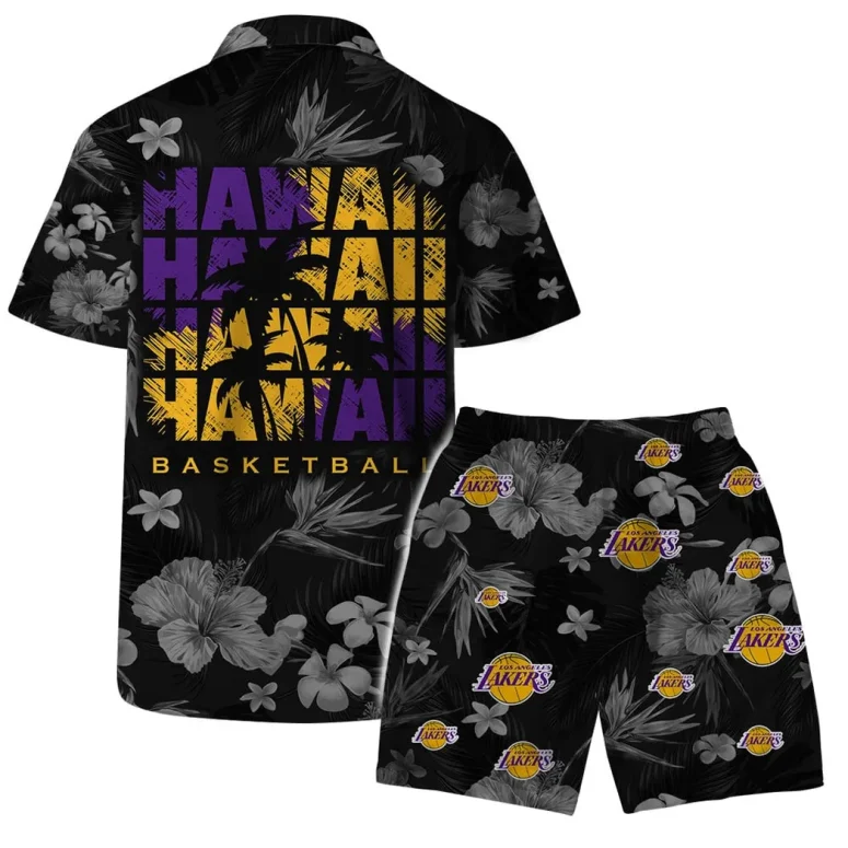 Los Angeles Lakers Black Blossom Hawaiian Shirt