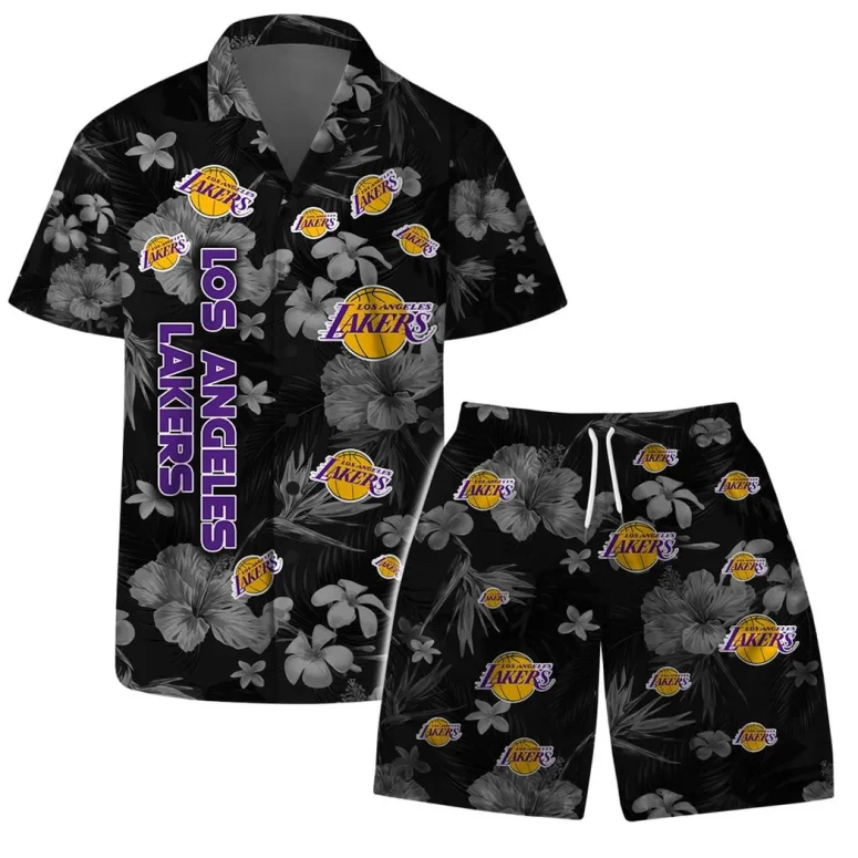 Los Angeles Lakers Black Blossom Hawaiian Shirt