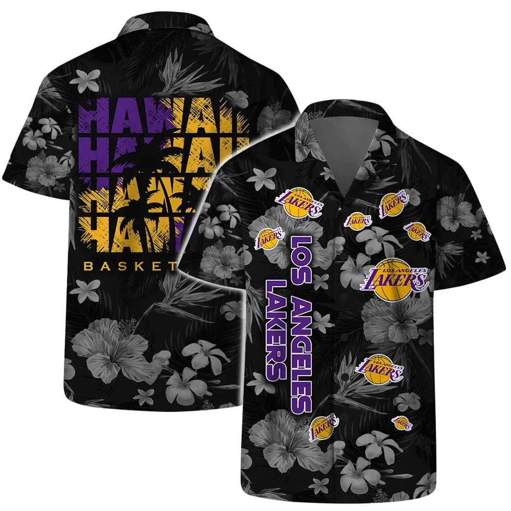 Los Angeles Lakers Black Blossom Hawaiian Shirt
