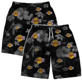 Los Angeles Lakers Black Blossom Hawaiian Short - TeeAloha