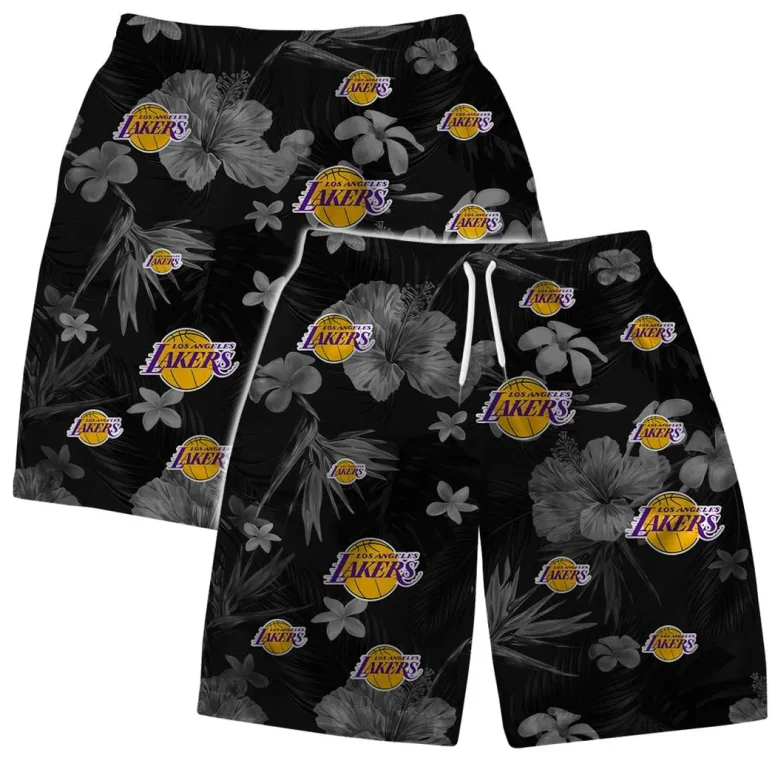 Los Angeles Lakers Black Blossom Hawaiian Shirt