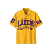 Los Angeles Lakers Bleed Purple Gold Hawaiian Shirt Front - TeeAloha