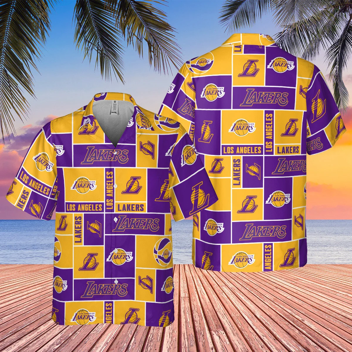 Los Angeles Lakers Block Style Hawaiian Shirt
