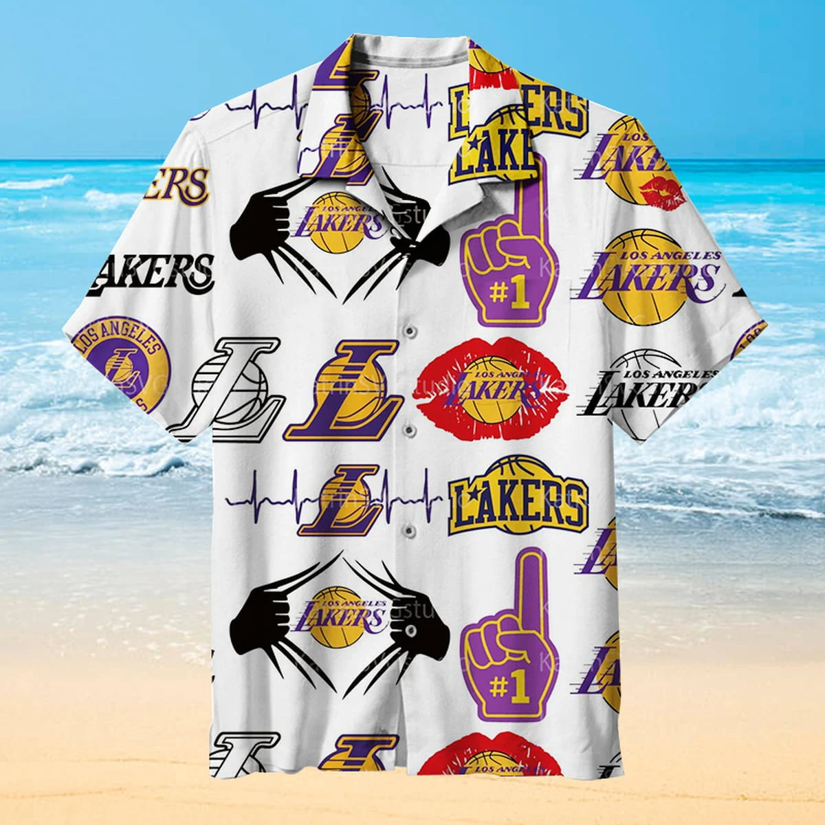 Los Angeles Lakers Bold Logos Hawaiian Shirt