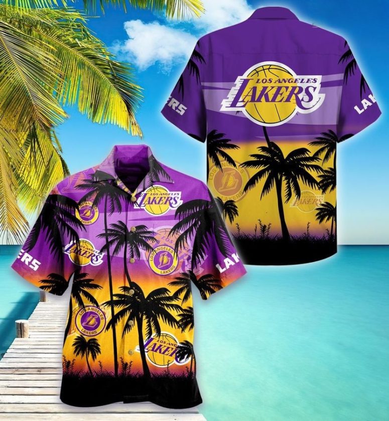 Los Angeles Lakers Sunset Palms Hawaiian Shirt