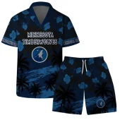Minnesota Timberwolves Sunset Horizon Hawaiian Shirt Front With Short - TeeAloha