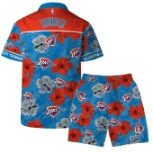 Oklahoma Thunder Hibiscus Tropical Hawaiian Shirt Back With Short - TeeAloha