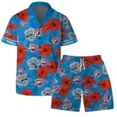 Oklahoma Thunder Hibiscus Tropical Hawaiian Shirt Front With Short - TeeAloha