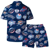 Oklahoma Thunder Logo Mania Hawaiian Shirt Back With Short - TeeAloha