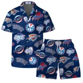 Oklahoma Thunder Logo Mania Hawaiian Shirt Front With Short - TeeAloha