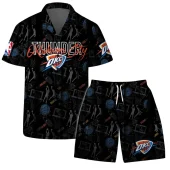 Oklahoma Thunder Tropical Hibiscus Hawaiian Shirt Front With Short - TeeAloha