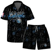 Orlando Magic Floral Court Hawaiian Shirt Front With Short - TeeAloha