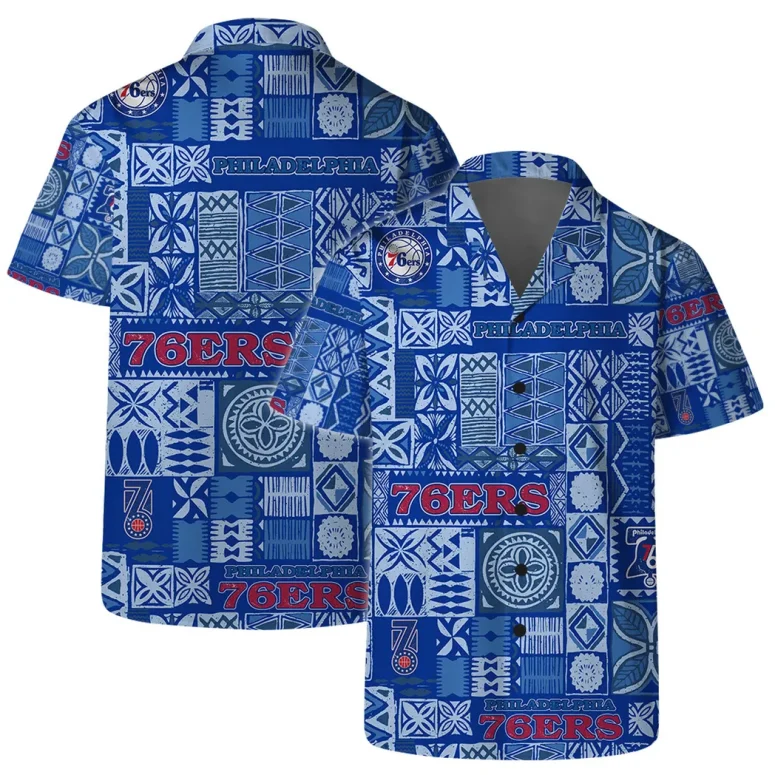 Philadelphia 76ers Blue Tile Pattern Hawaiian Shirt