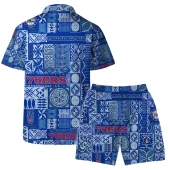 Philadelphia 76ers Blue Tile Pattern Hawaiian Shirt Back With Short - TeeAloha