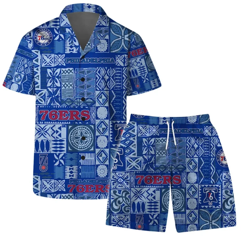 Philadelphia 76ers Blue Tile Pattern Hawaiian Shirt