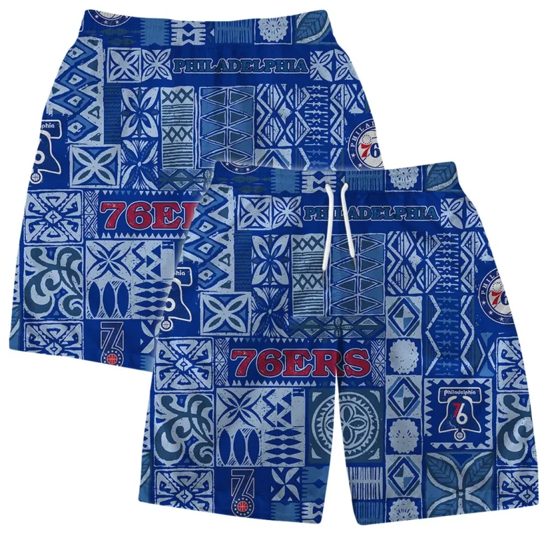 Philadelphia 76ers Blue Tile Pattern Hawaiian Shirt