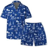 Philadelphia 76ers Sailboat Paradise Hawaiian Shirt Front With Short - TeeAloha