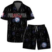 Philadelphia 76ers Slam Dunk Hawaiian Shirt Front With Short - TeeAloha
