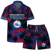 Philadelphia 76ers Sunset Vibes Hawaiian Shirt Front With Short - TeeAloha