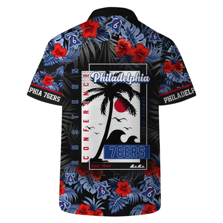 Philadelphia 76ers Tropical Hibiscus and Logo Hawaiian Shirt