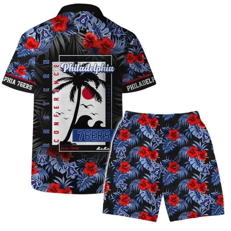 Philadelphia 76ers Tropical Hibiscus and Logo Hawaiian Shirt