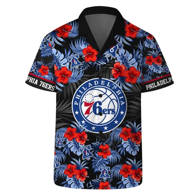 Philadelphia 76ers Tropical Hibiscus and Logo Hawaiian Shirt
