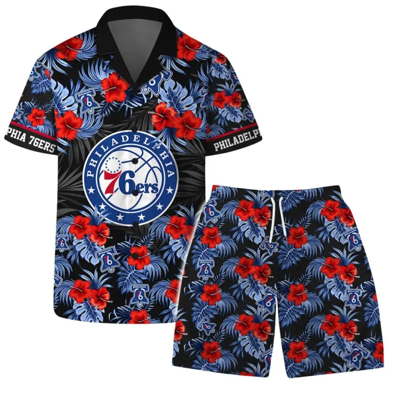 Philadelphia 76ers Tropical Hibiscus and Logo Hawaiian Shirt