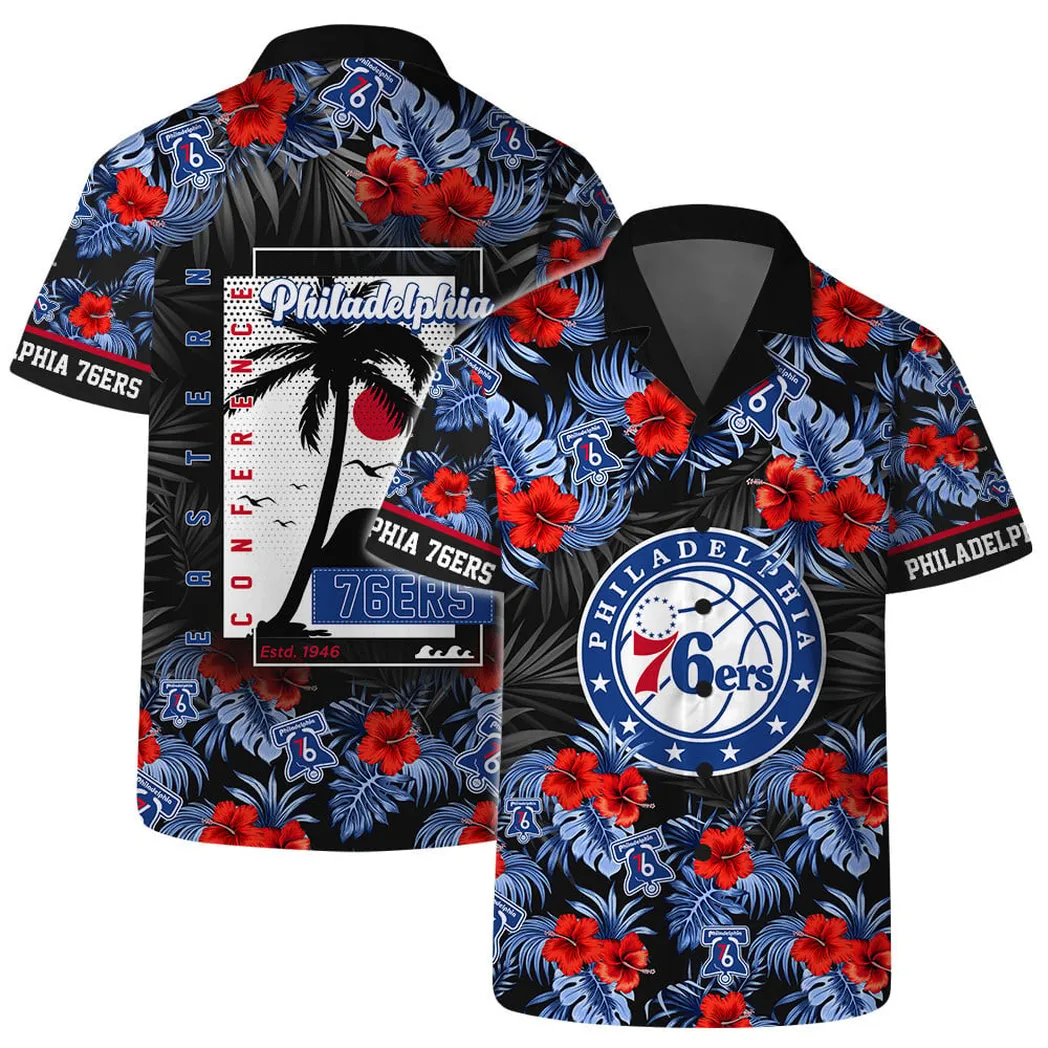 Philadelphia 76ers Tropical Hibiscus and Logo Hawaiian Shirt