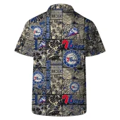 Philadelphia 76ers Vintage Black And Gold Hawaiian Shirt Back - TeeAloha