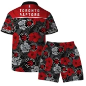Toronto Raptors Tropical Floral Hawaiian Shirt Back With Short - TeeAloha