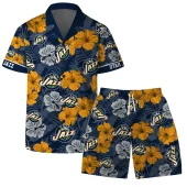 Utah Jazz Floral Breeze Hawaiian Shirt Front With Short - TeeAloha