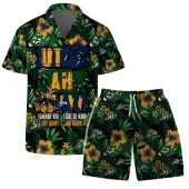 Utah Jazz Tropical Escape Hawaiian Shirt Front With Short - TeeAloha