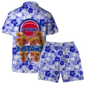Detroit Pistons Floral Breeze Hawaiian Shirt Back With Short - TeeAloha