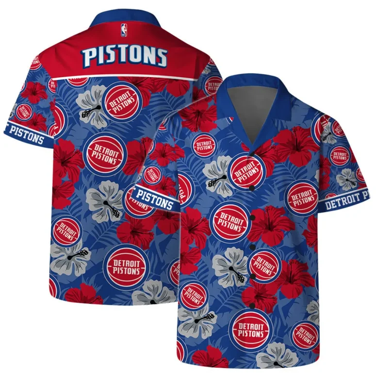 Detroit Pistons Hibiscus Heat Hawaiian Shirt
