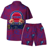 Detroit Pistons Tiki Vibes Hawaiian Shirt Back With Short - TeeAloha