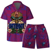 Detroit Pistons Tiki Vibes Hawaiian Shirt Front With Short - TeeAloha