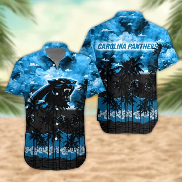 Carolina Panthers Palm Trees Sunset Hawaiian Shirt