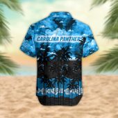 Carolina Panthers Palm Trees Sunset Hawaiian Shirt Back - TeeAloha