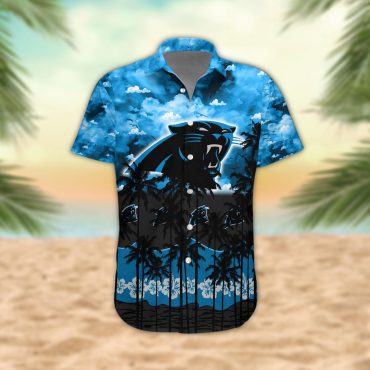 Carolina Panthers Palm Trees Sunset Hawaiian Shirt