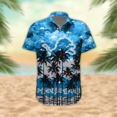 Detroit Lions Palm Trees Sunset Hawaiian Shirt Front - TeeAloha