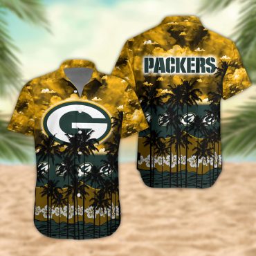 Green Bay Packers Palm Trees Sunset Hawaiian Shirt