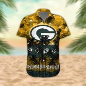 Green Bay Packers Palm Trees Sunset Hawaiian Shirt Front - TeeAloha