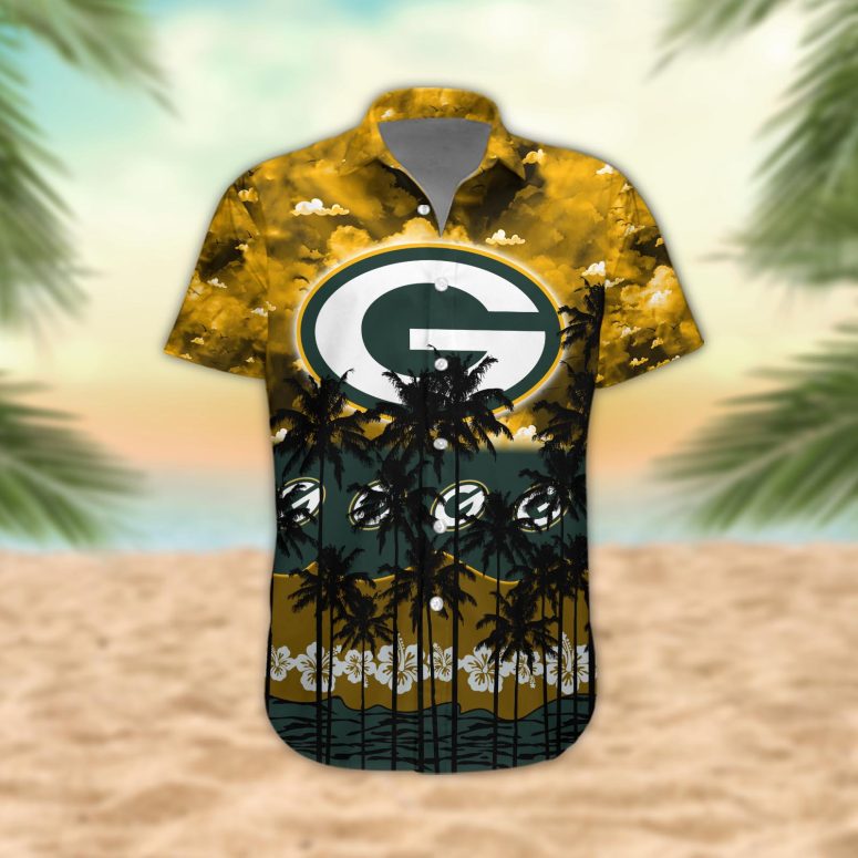 Green Bay Packers Palm Trees Sunset Hawaiian Shirt