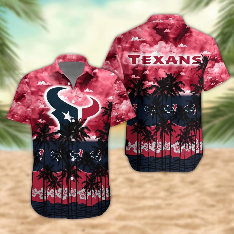 Houston Texans Palm Trees Sunset Hawaiian Shirt