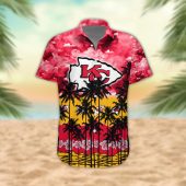 Kansas City Chiefs Palm Trees Sunset Hawaiian Shirt Front - TeeAloha