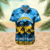 Los Angeles Chargers Palm Trees Sunset Hawaiian Shirt Front - TeeAloha