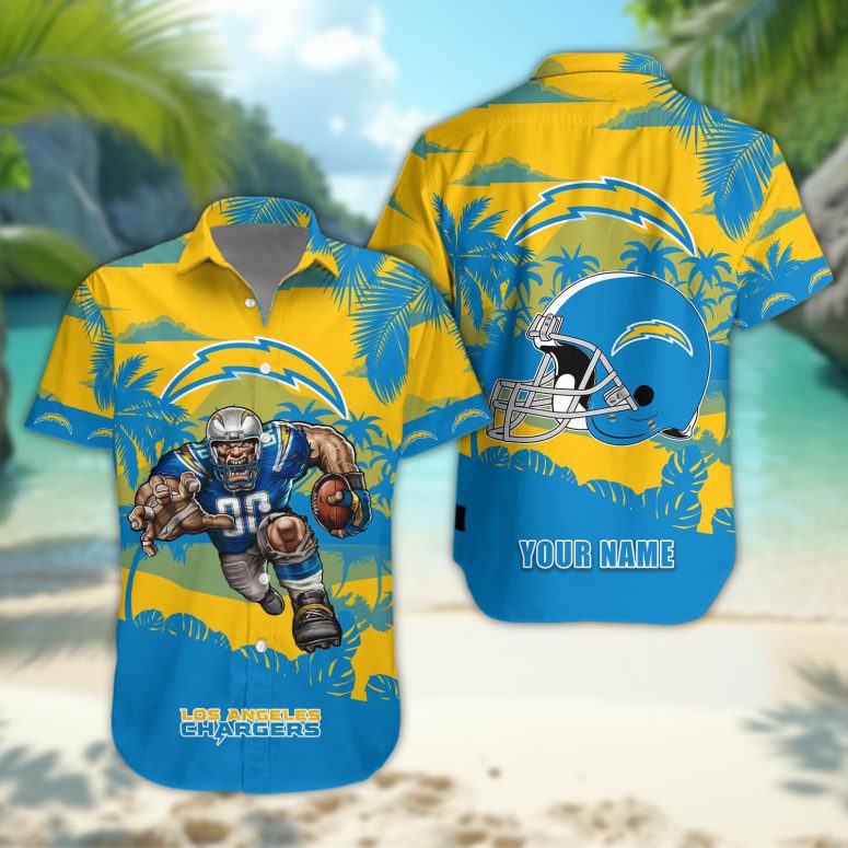 Los Angeles Chargers Personalized Gridiron Warrior Hawaiian Shirt